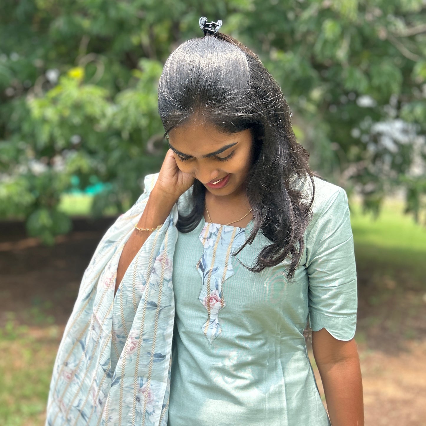 Peacock scallop Kurti set