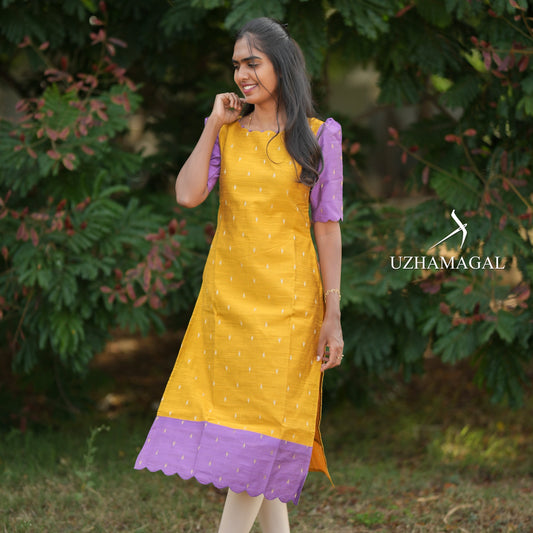 Yellow velvet Kurti
