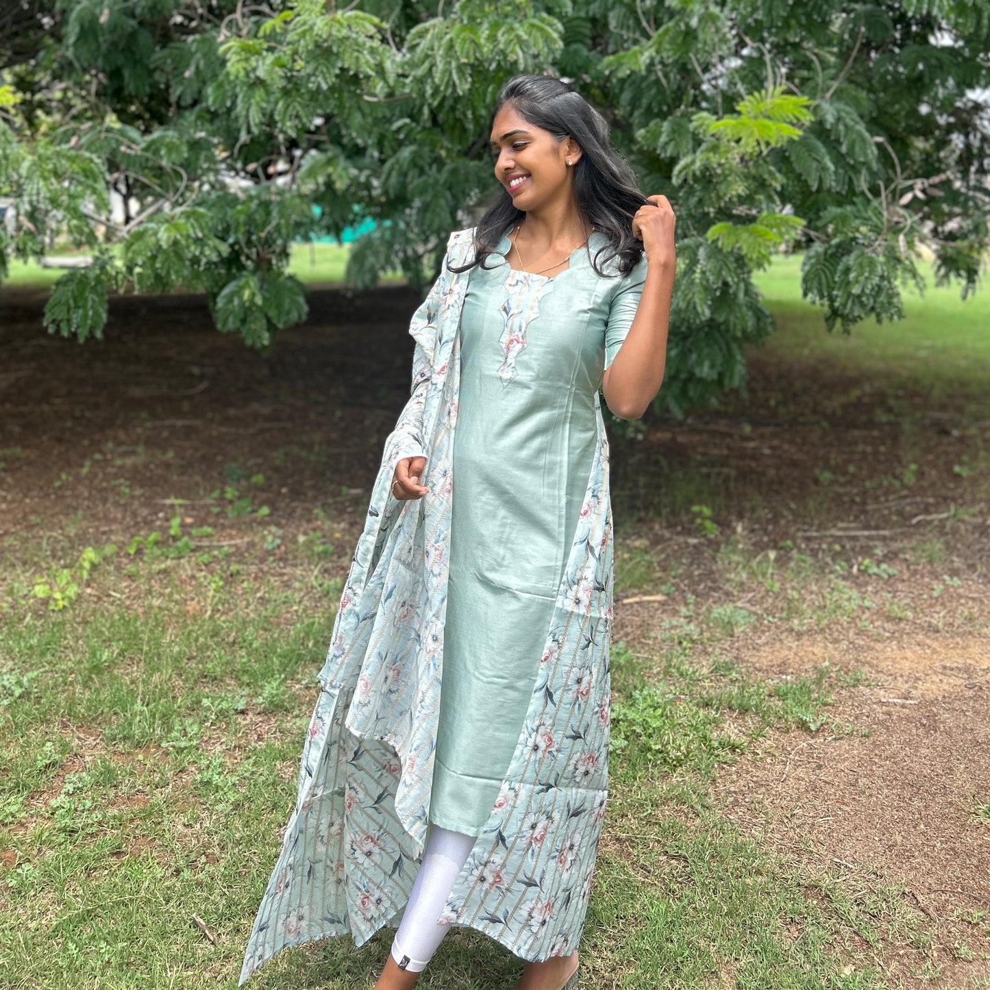 Peacock scallop Kurti set