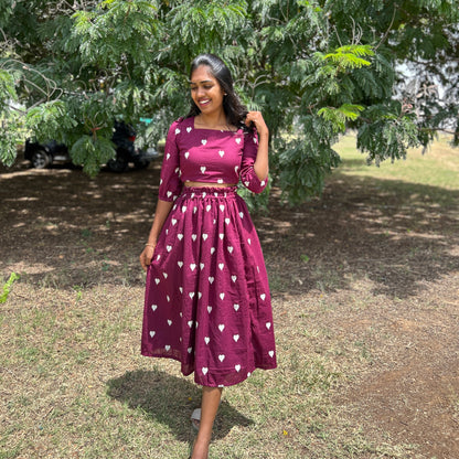 Dipped in wine skirt set