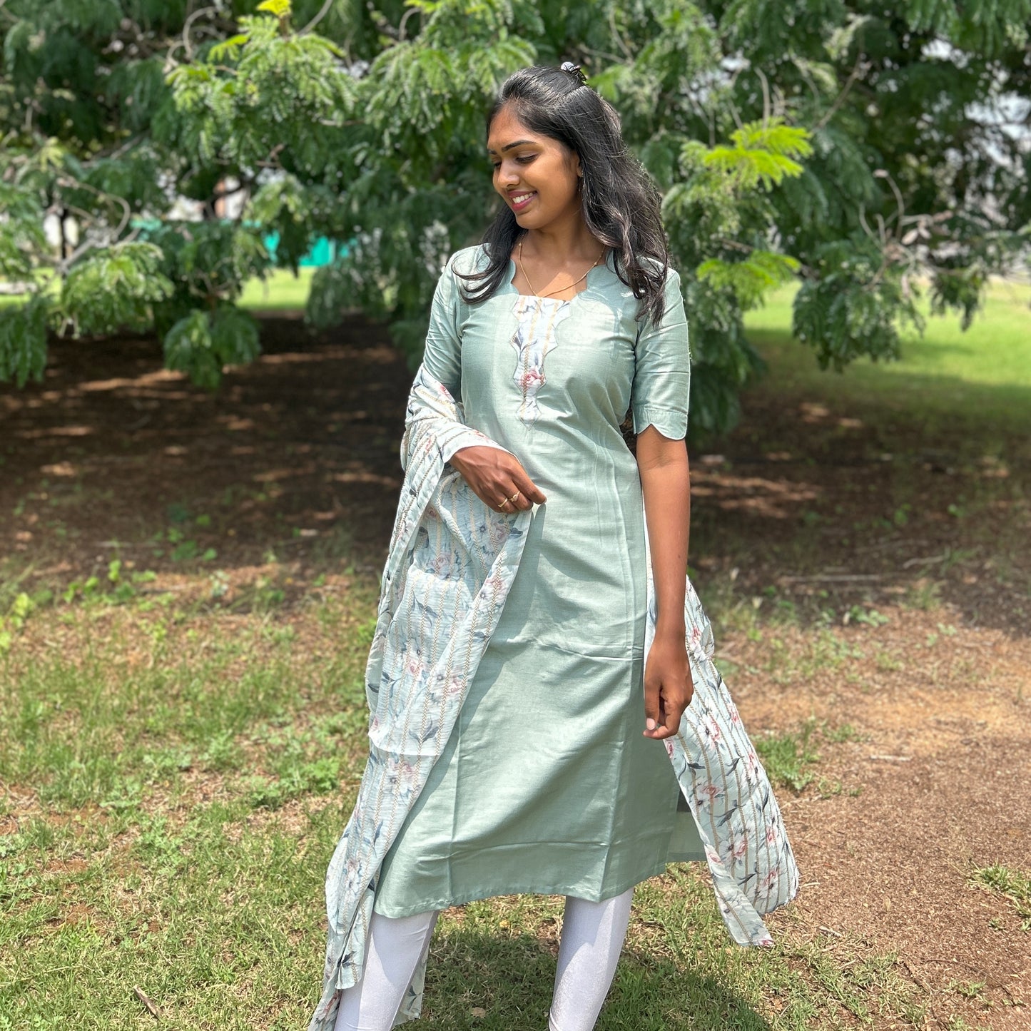 Peacock scallop Kurti set