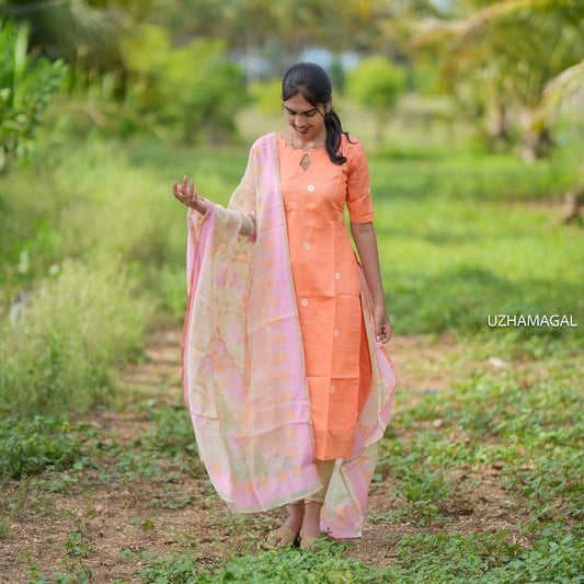 Orangey Splash Kurti Set